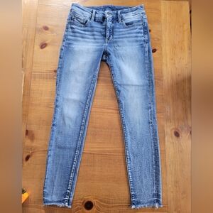 Buckle Black Fit No 53 Ankle Skinny Jeans Size 26 X 27 Distressed Hem Mid Rise